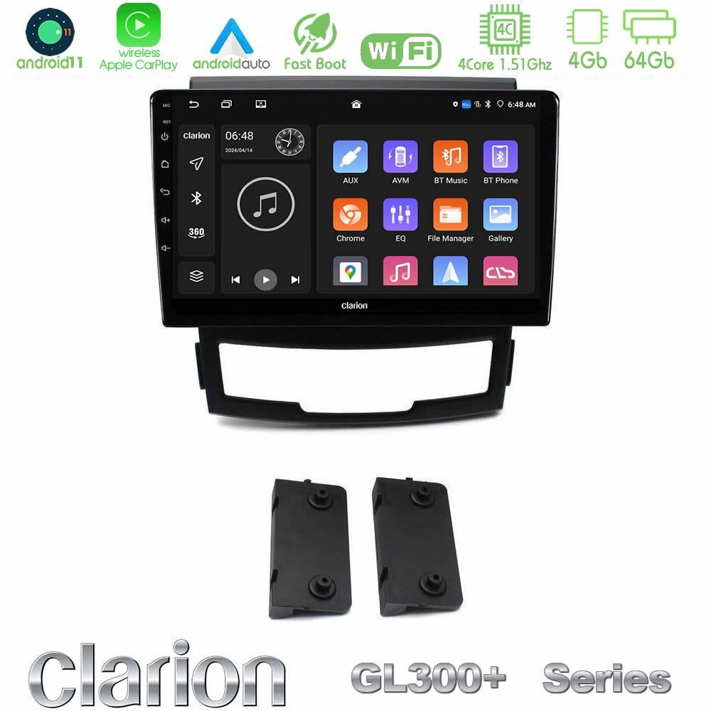 Clarion GL300+ Series 4Core Android11 4+64GB Ssangyong Korando 2010-2014 Navigation Multimedia Tablet 9"