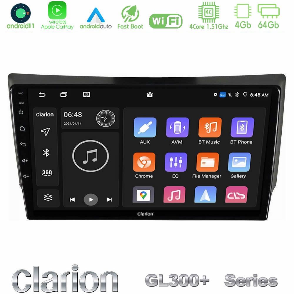 Clarion GL300+ Series 4Core Android11 4+64GB Ssangyong Rexton 2002-2006 Navigation Multimedia Tablet 9"