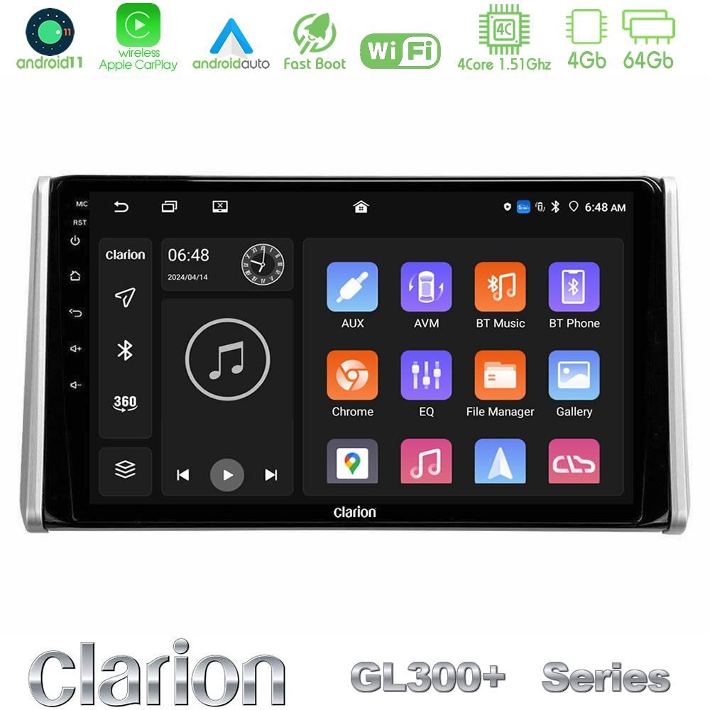Clarion GL300+ Series 4Core Android11 4+64GB  Toyota RAV4 2019-2023 Navigation Multimedia Tablet 10"