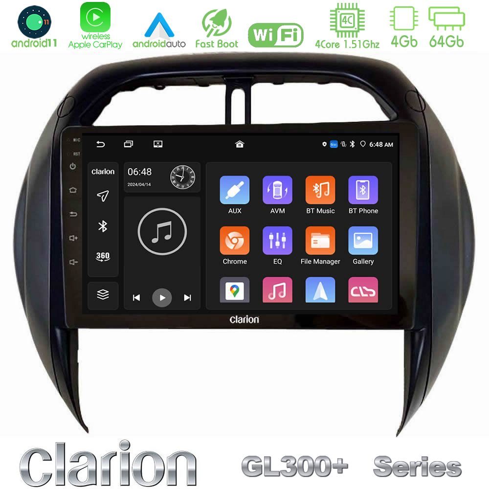 Clarion GL300+ Series 4Core Android11 4+64GB  Toyota RAV4 2001-2005 (Auto A/C) Navigation Multimedia Tablet 9"