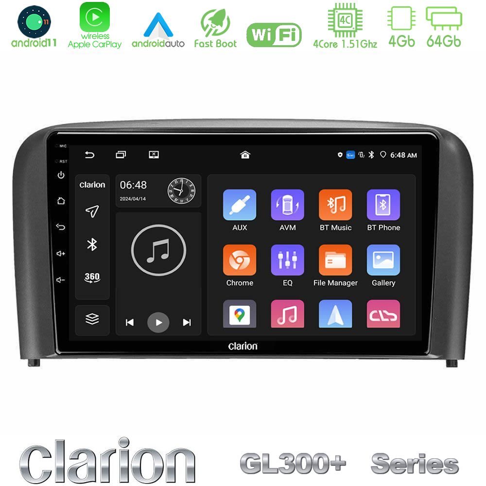 Clarion GL300+ Series 4Core Android11 4+64GB  Volvo S80 1998-2006 Navigation Multimedia Tablet 9"