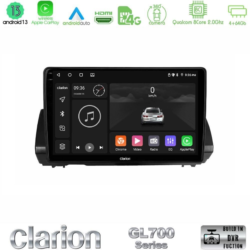 Clarion GL700 Series 8Core Android13 4+64GB Dacia Sandero/Logan/Jogger 2022-> Navigation Multimedia Tablet 9" Με Carplay & Android Auto