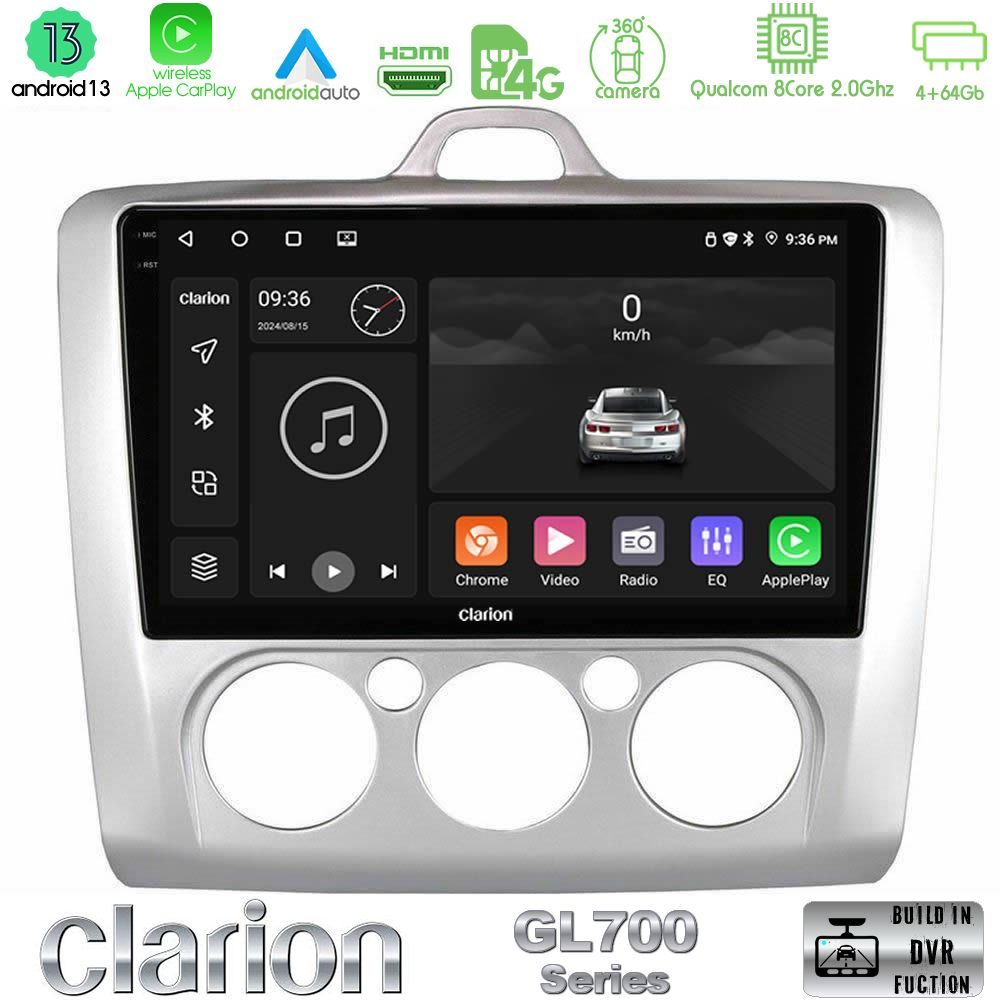 Clarion GL700 Series 8Core Android13 4+64GB Ford Focus Manual AC Navigation Multimedia Tablet 9" Με Carplay & Android Auto