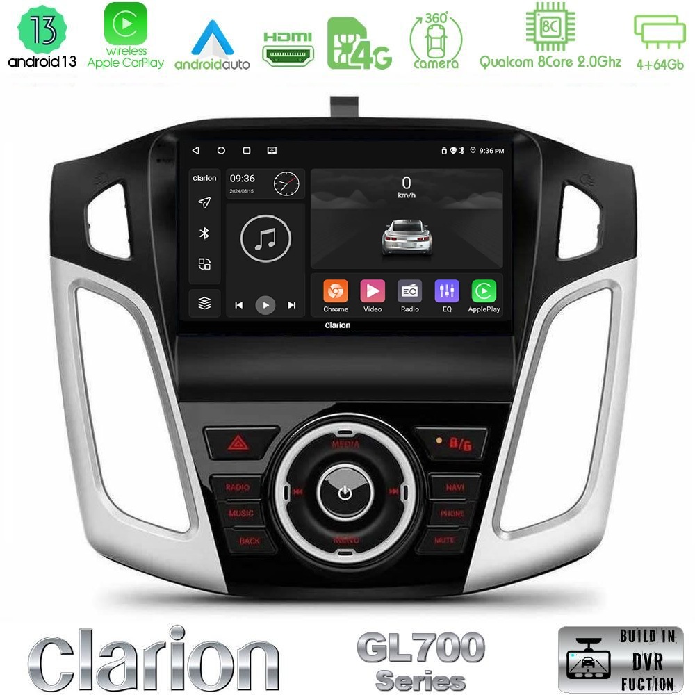 Clarion GL700 Series 8Core Android13 4+64GB Ford Focus 2012-2018 Navigation Multimedia Tablet 9" Με Carplay & Android Auto