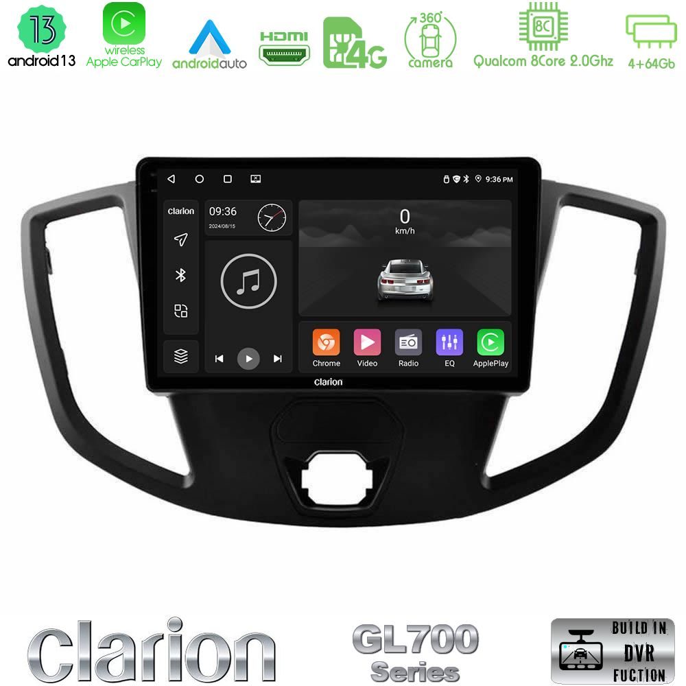 Clarion GL700 Series 8Core Android13 4+64GB Ford Transit 2014-> Navigation Multimedia Tablet 9" Με Carplay & Android Auto