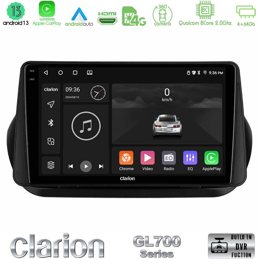 Clarion GL700 Series 8Core Android13 4+64GB Fiat Fiorino/Citroen Nemo/Peugeot Bipper Navigation Multimedia Tablet 10" Με Carplay & Android Auto