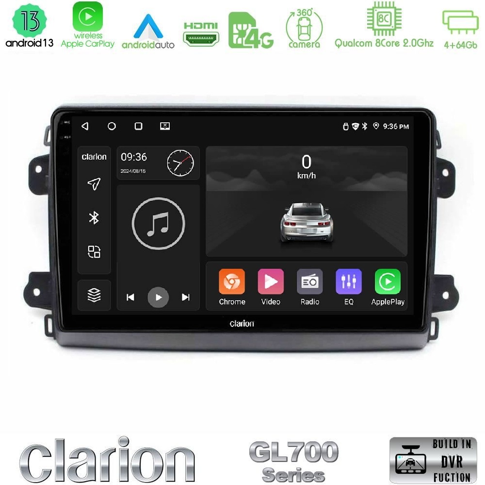Clarion GL700 Series 8Core Android13 4+64GB Citroen/Fiat/Opel Navigation Multimedia Tablet 9" Με Carplay & Android Auto