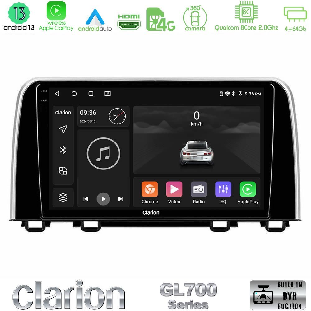 Clarion GL700 Series 8Core Android13 4+64GB Honda CR-V 2019-> Navigation Multimedia Tablet 10" Με Carplay & Android Auto