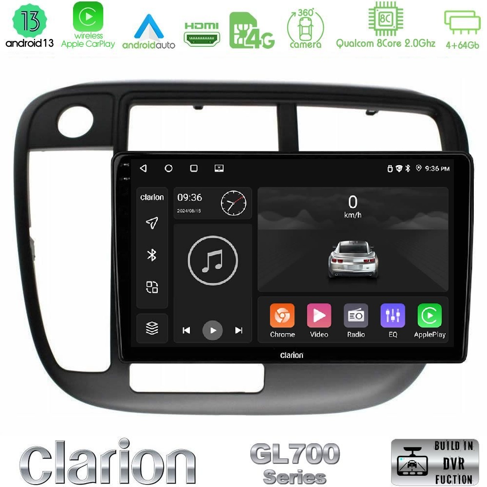 Clarion GL700 Series 8Core Android13 4+64GB Honda Civic 1995-2001 Navigation Multimedia Tablet 9" Με Carplay & Android Auto