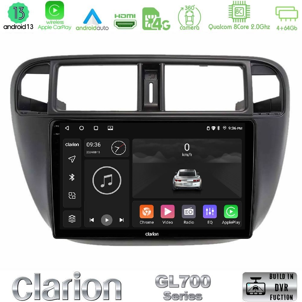 Clarion GL700 Series 8Core Android13 4+64GB Honda Civic 1995-2001 Navigation Multimedia Tablet 9" Με Carplay & Android Auto