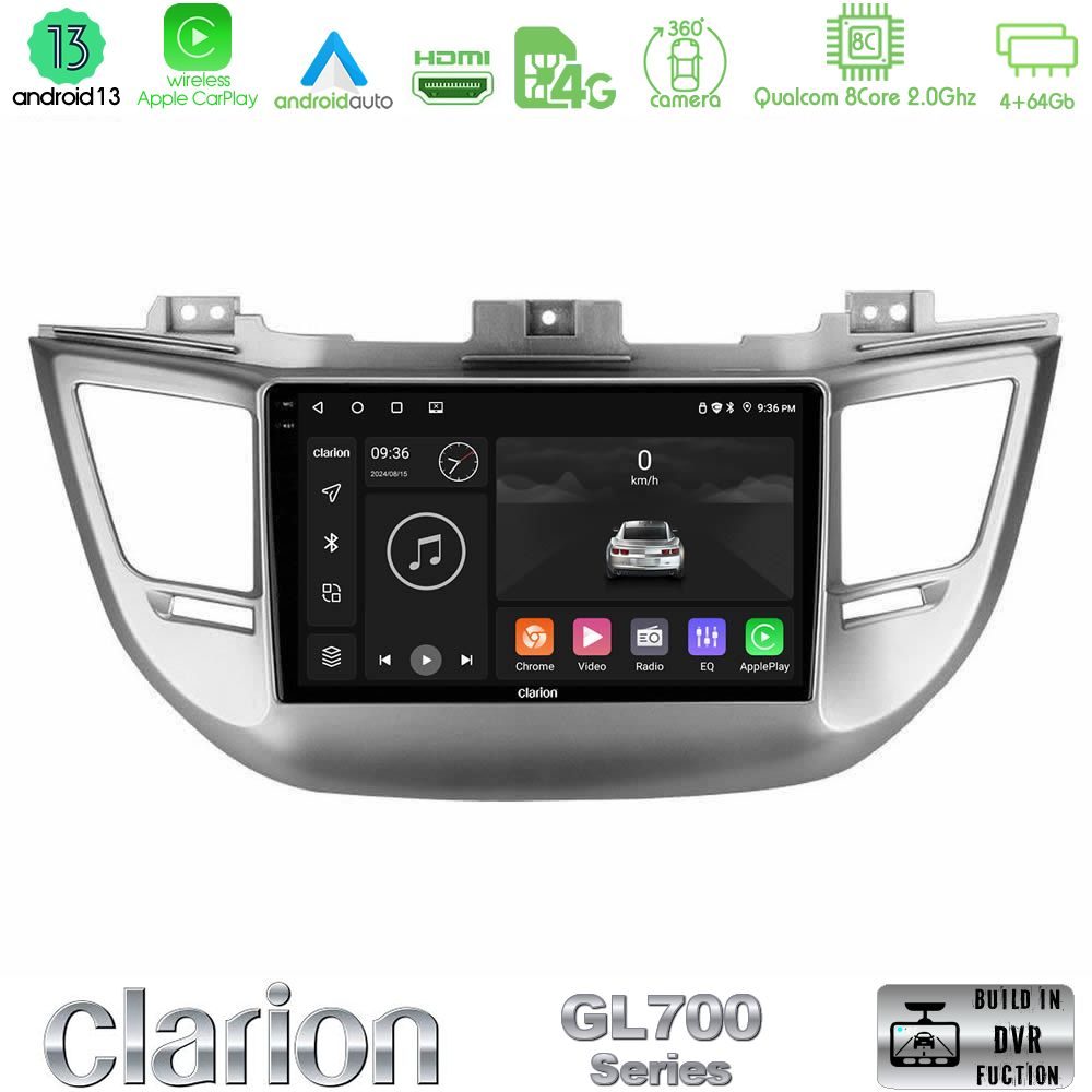 Clarion GL700 Series 8Core Android13 4+64GB Hyundai Tucson 2015-2018 Navigation Multimedia Tablet 9" Με Carplay & Android Auto