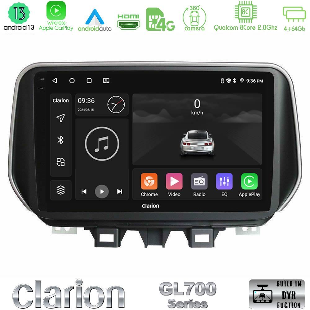 Clarion GL700 Series 8Core Android13 4+64GB Hyundai ix35 Navigation Multimedia Tablet 10" Με Carplay & Android Auto