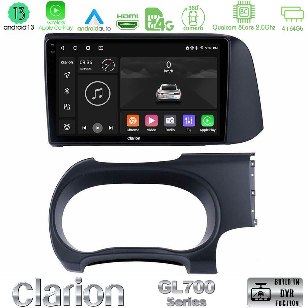 Clarion GL700 Series 8Core Android13 4+64GB Hyundai i10 Navigation Multimedia Tablet 9" Με Carplay & Android Auto