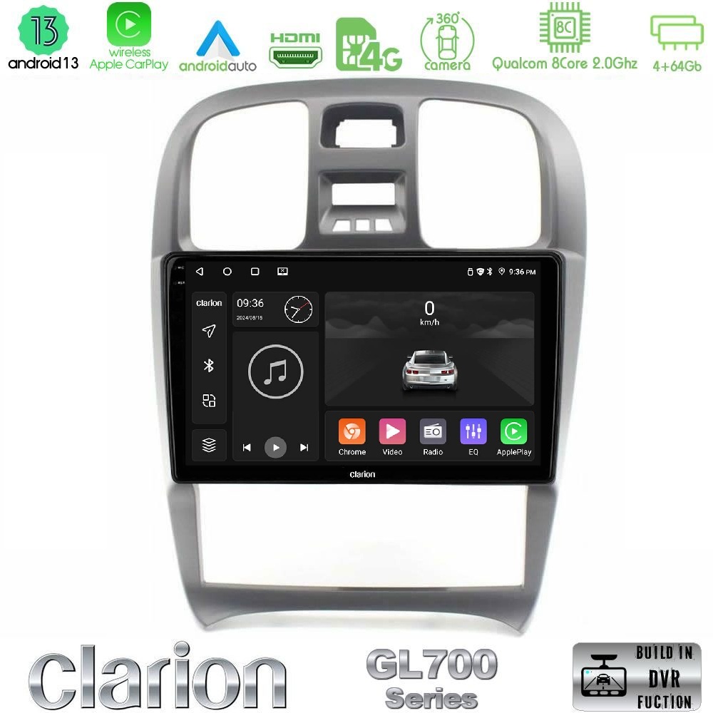 Clarion GL700 Series 8Core Android13 4+64GB Hyundai Sonata 2001-2005 Navigation Multimedia Tablet 9" Με Carplay & Android Auto