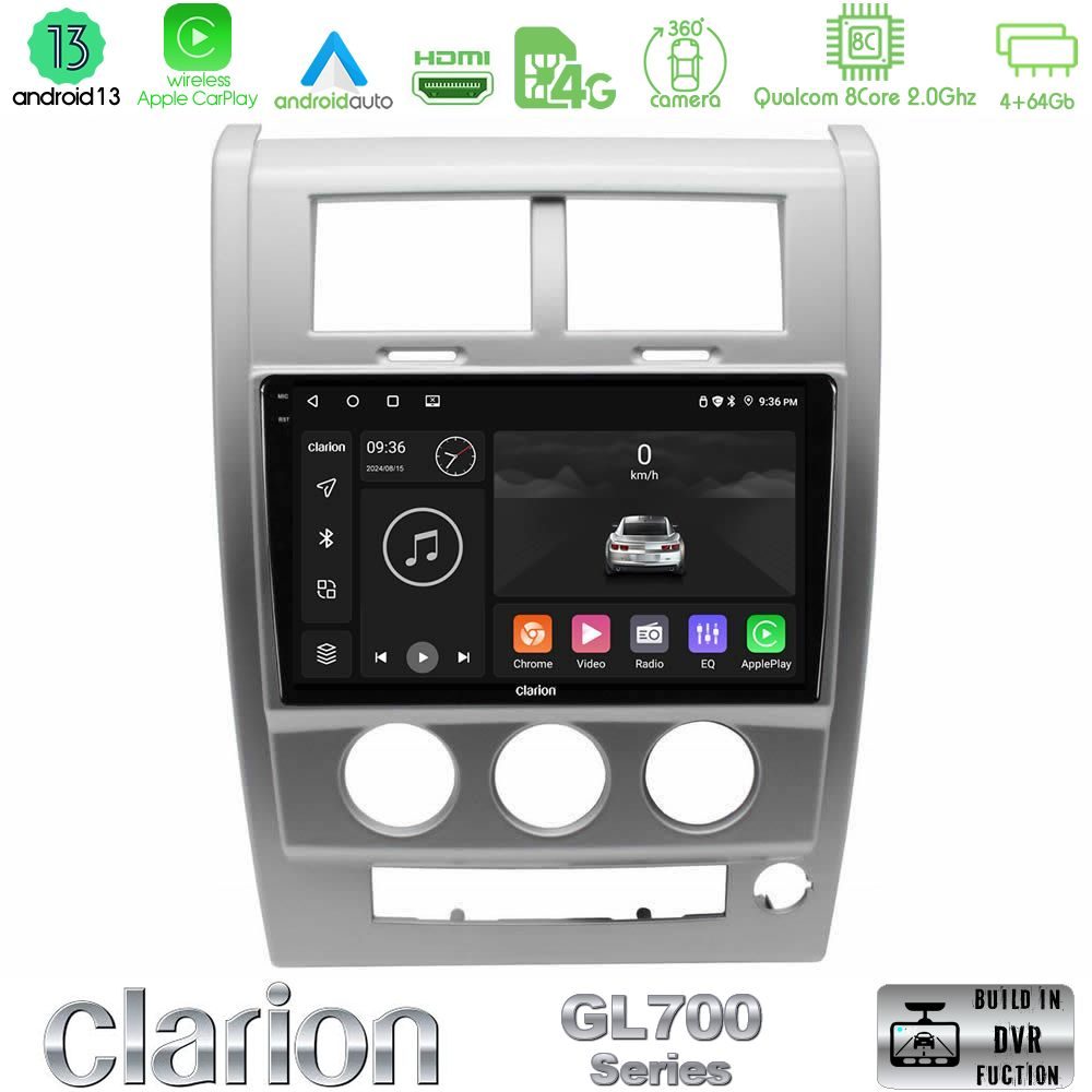 Clarion GL700 Series 8Core Android13 4+64GB Jeep Cherokee (KK) 2008-2012 Navigation Multimedia Tablet 10" Με Carplay & Android Auto