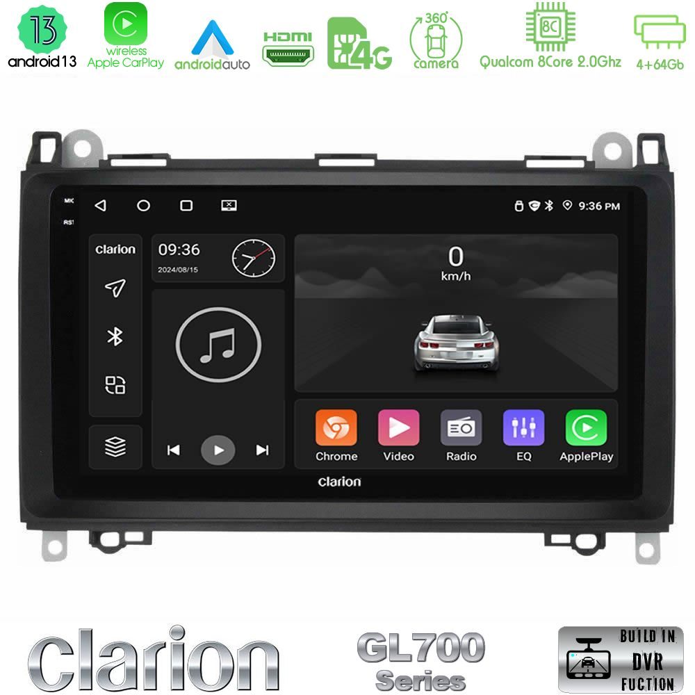Clarion GL700 Series 8Core Android13 4+64GB Mercedes A/B/Vito/Sprinter Class Navigation Multimedia Tablet 9" Με Carplay & Android Auto