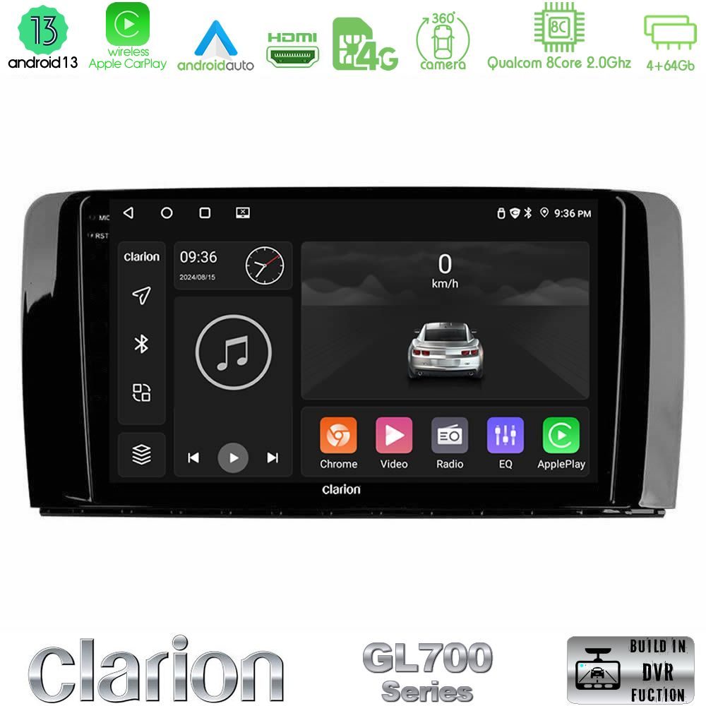 Clarion GL700 Series 8Core Android13 4+64GB Mercedes R Class Navigation Multimedia Tablet 9" Με Carplay & Android Auto