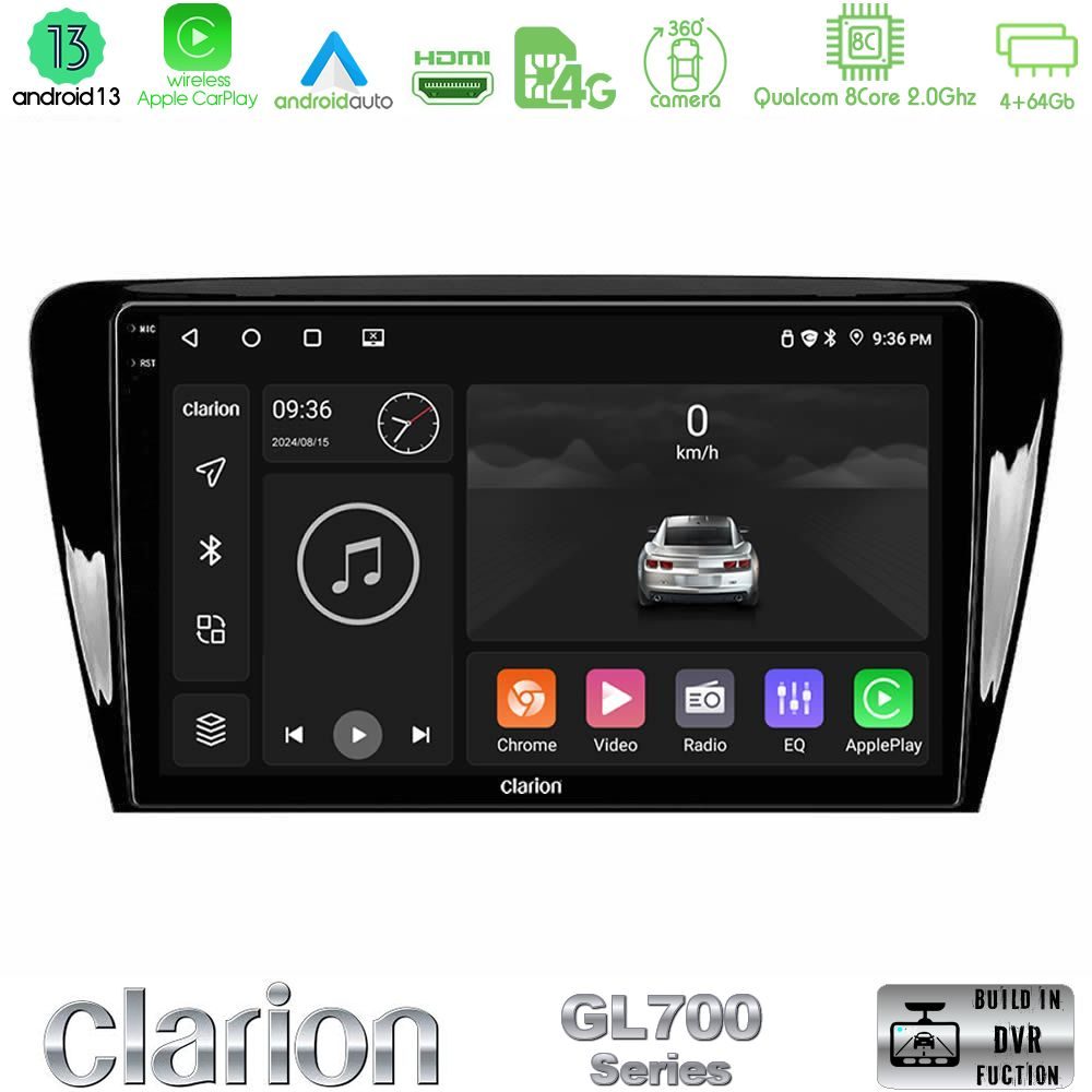 Clarion GL700 Series 8Core Android13 4+64GB Skoda Octavia 7 Navigation Multimedia Tablet 10" Με Carplay & Android Auto