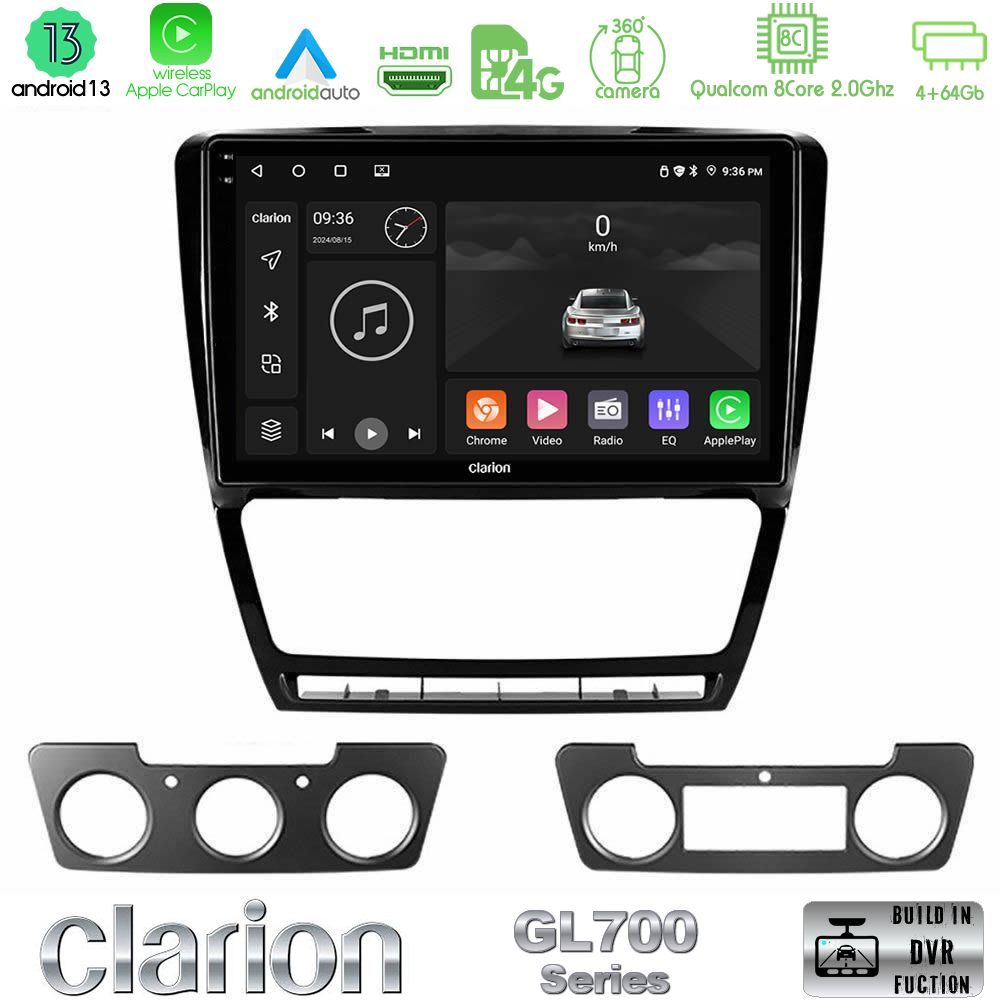 Clarion GL700 Series 8Core Android13 4+64GB Skoda Octavia 5 Navigation Multimedia Tablet 10" Με Carplay & Android Auto