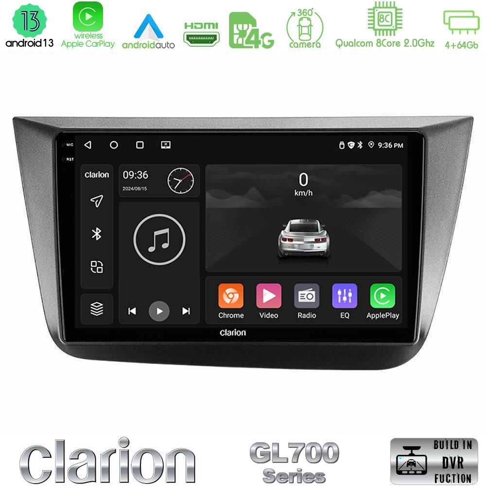 Clarion GL700 Series 8Core Android13 4+64GB Seat Altea 2004-2015 Navigation Multimedia Tablet 9" Με Carplay & Android Auto