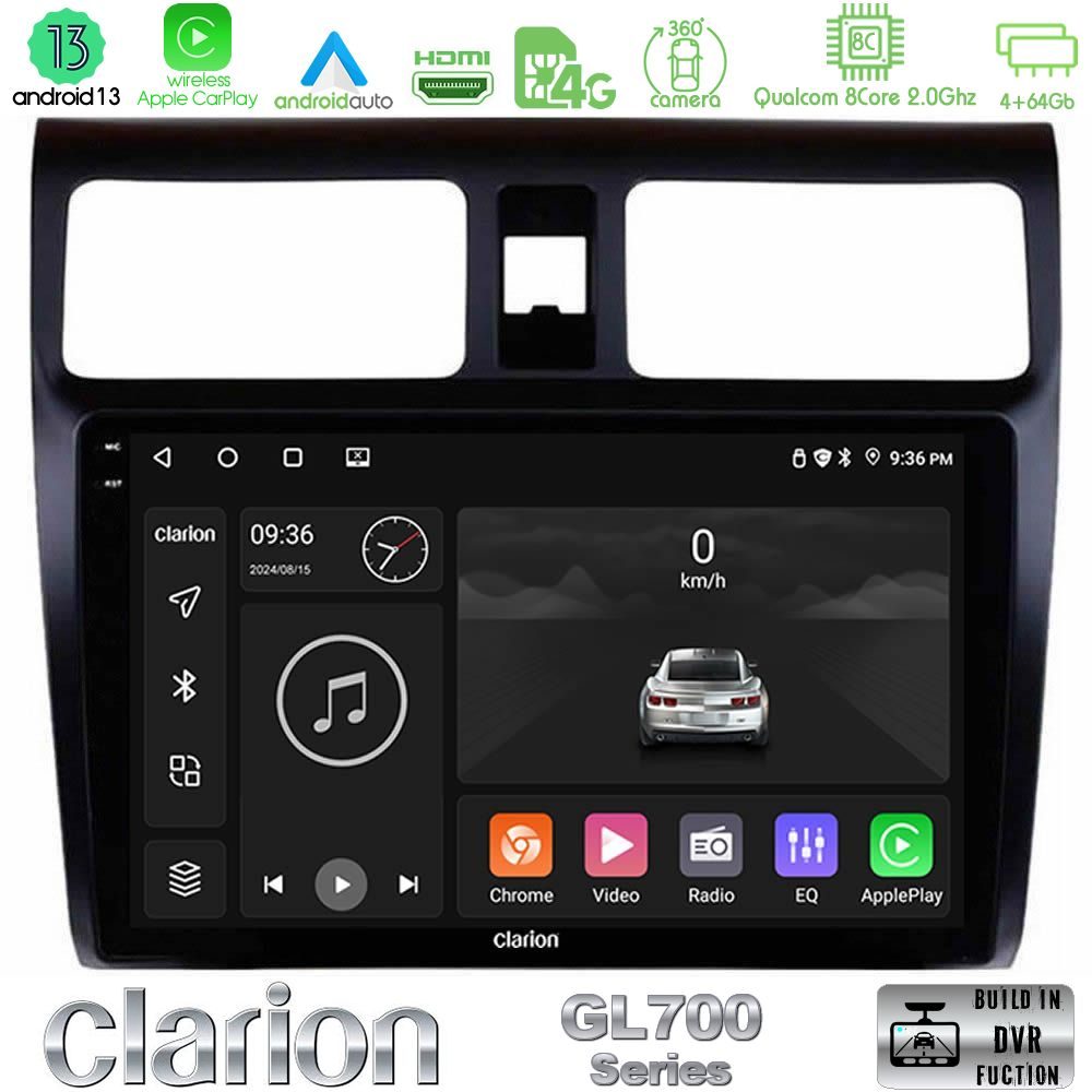 Clarion GL700 Series 8Core Android13 4+64GB Suzuki Swift 2005-2010 Navigation Multimedia Tablet 10" Με Carplay & Android Auto