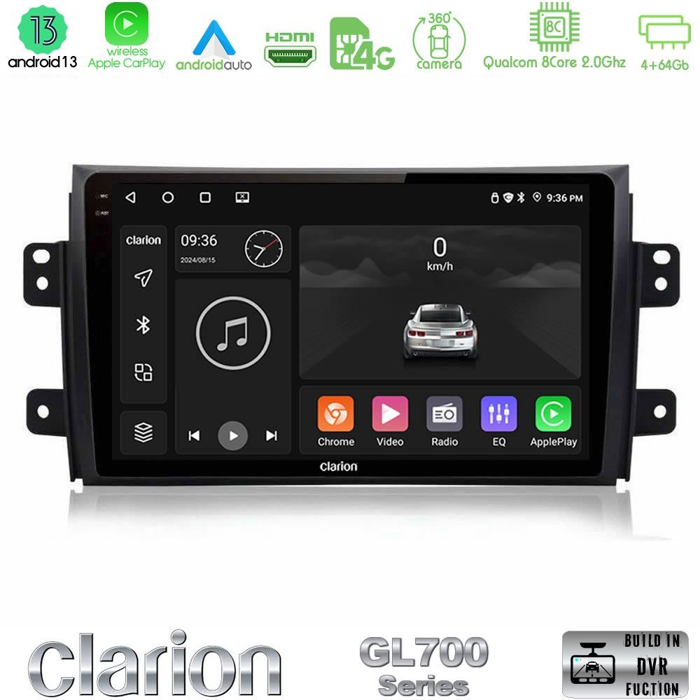 Clarion GL700 Series 8Core Android13 4+64GB Suzuki SX4 2006-2014 Fiat Sedici 2006-2014 Navigation Multimedia Tablet 9" Με Carplay & Android Auto