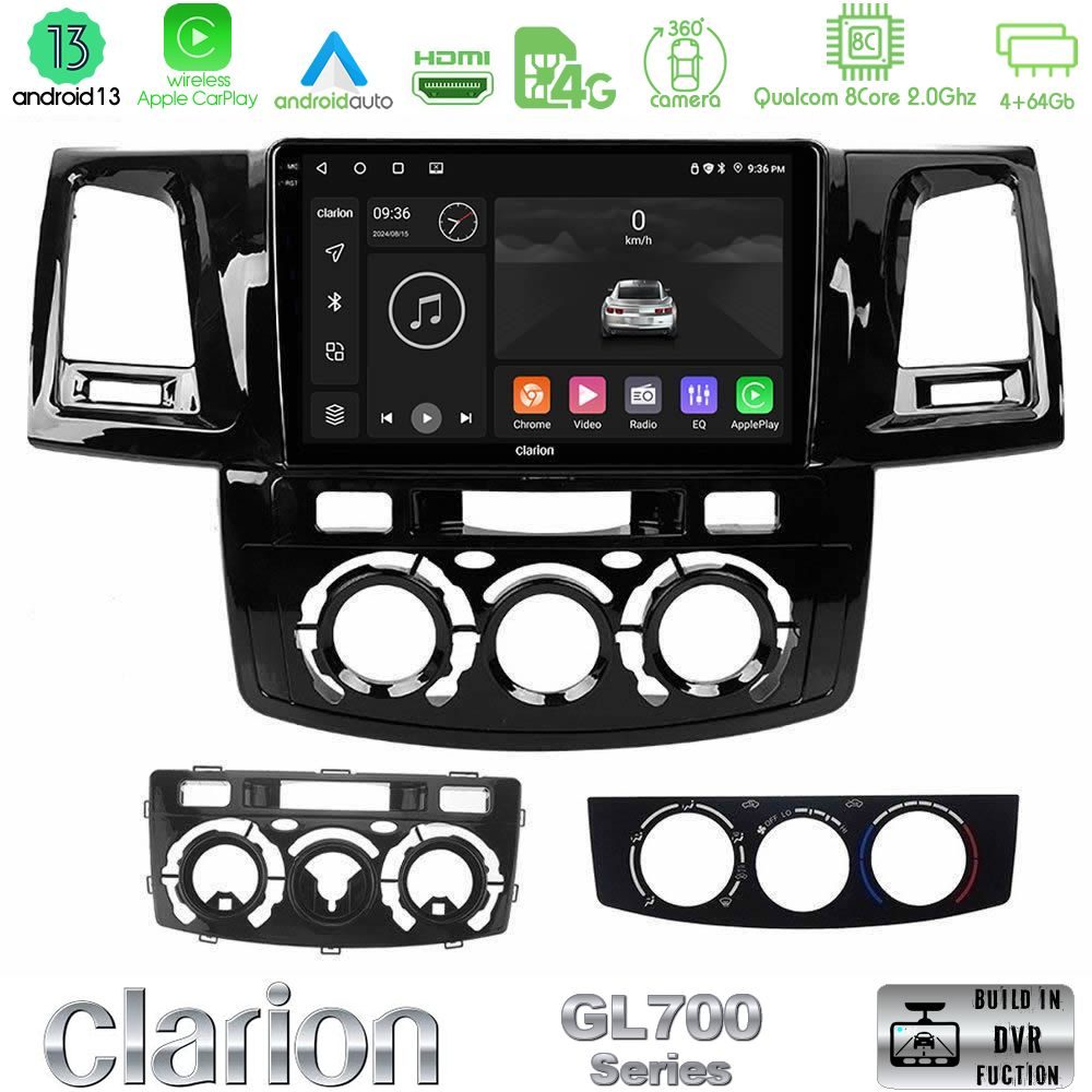 Clarion GL700 Series 8Core Android13 4+64GB Toyota Hilux 2007-2011 Navigation Multimedia Tablet 9" Με Carplay & Android Auto