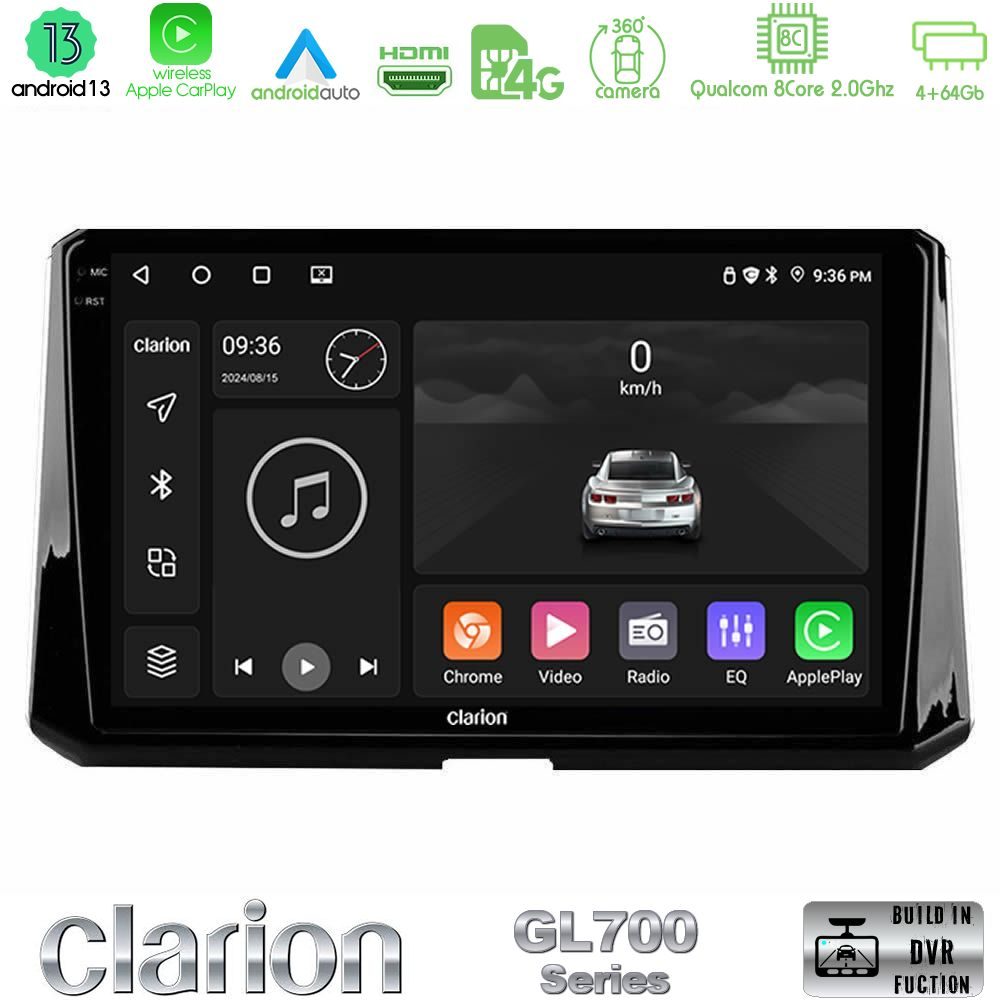 Clarion GL700 Series 8Core Android13 4+64GB Toyota Corolla 2019-2022 Navigation Multimedia Tablet 10" Με Carplay & Android Auto