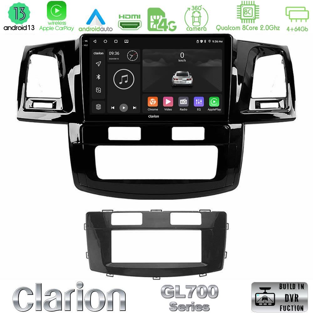 Clarion GL700 Series 8Core Android13 4+64GB Toyota Hilux 2007-2011 Navigation Multimedia Tablet 9" Με Carplay & Android Auto