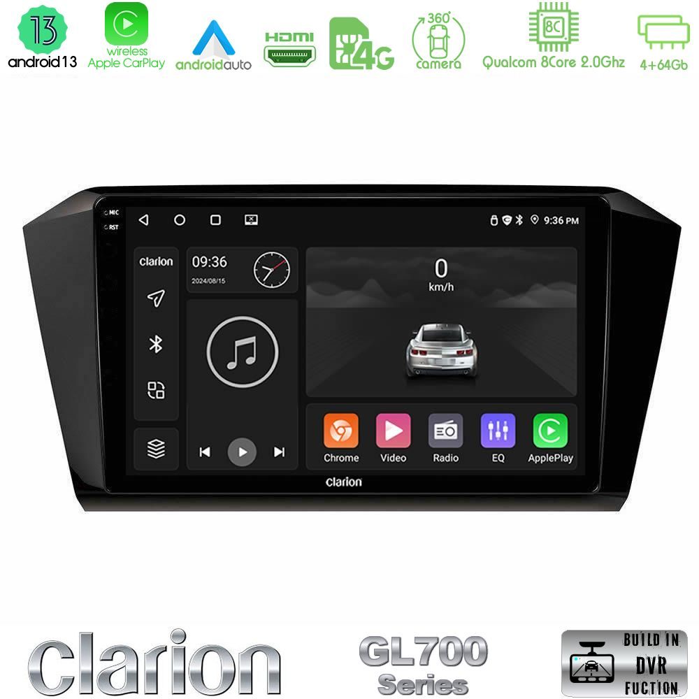 Clarion GL700 Series 8Core Android13 4+64GB VW Passat Navigation Multimedia Tablet 10" Με Carplay & Android Auto