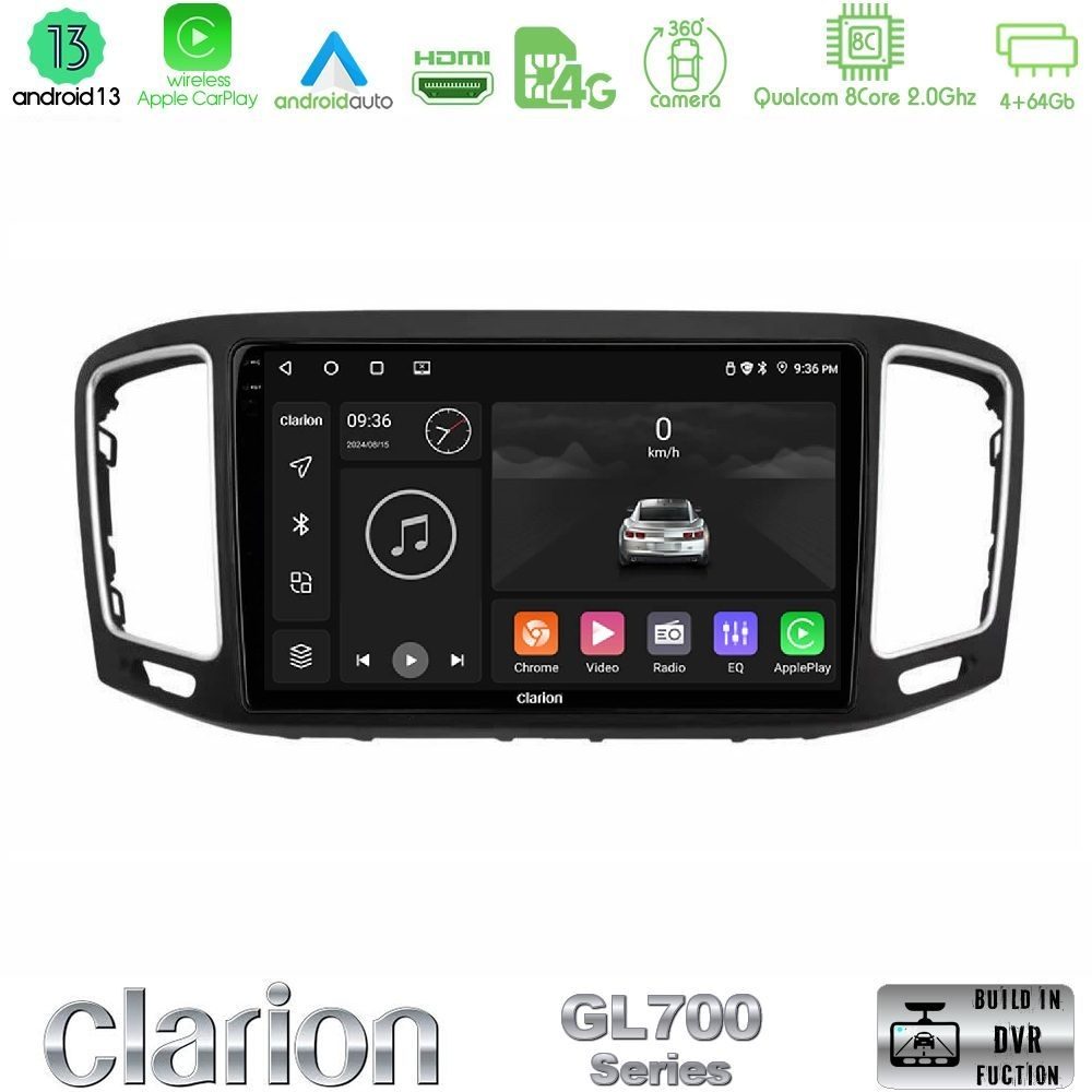 Clarion GL700 Series 8Core Android13 4+64GB VW Sharan 2015-2023 Navigation Multimedia Tablet 9" Με Carplay & Android Auto