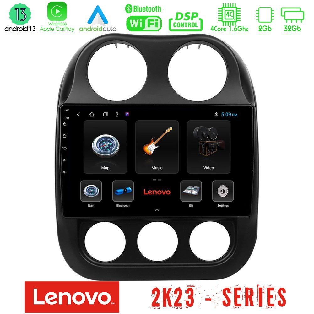 Lenovo Car Pad Jeep Compass 2010-2016 4Core Android 13 2+32GB Navigation Multimedia Tablet 10"