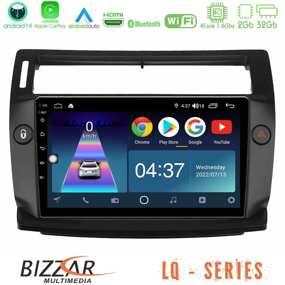 Bizzar LQ Series 4Core Android14 2+32GB Citroen C4 2004-2010 Navigation Multimedia Tablet 9" (μαύρο χρώμα) Με Carplay & Android Auto