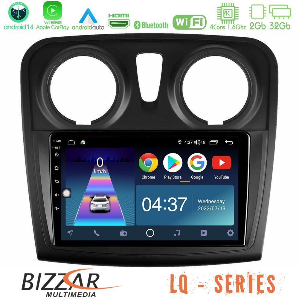 Bizzar LQ Series 4Core Android14 2+32GB Dacia Dokker 2014-2021 Navigation Multimedia Tablet 9" Με Carplay & Android Auto