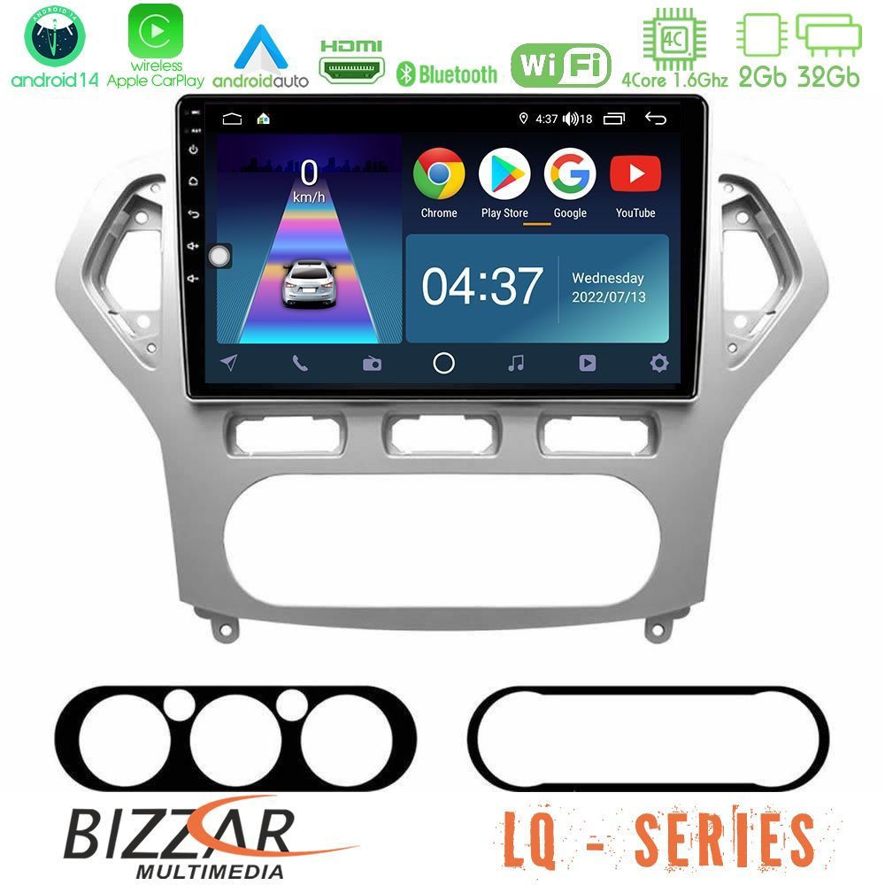 Bizzar LQ Series 4Core Android14 2+32GB Ford Mondeo 2007-2010 AUTO A/C Navigation Multimedia Tablet 10" Με Carplay & Android Auto