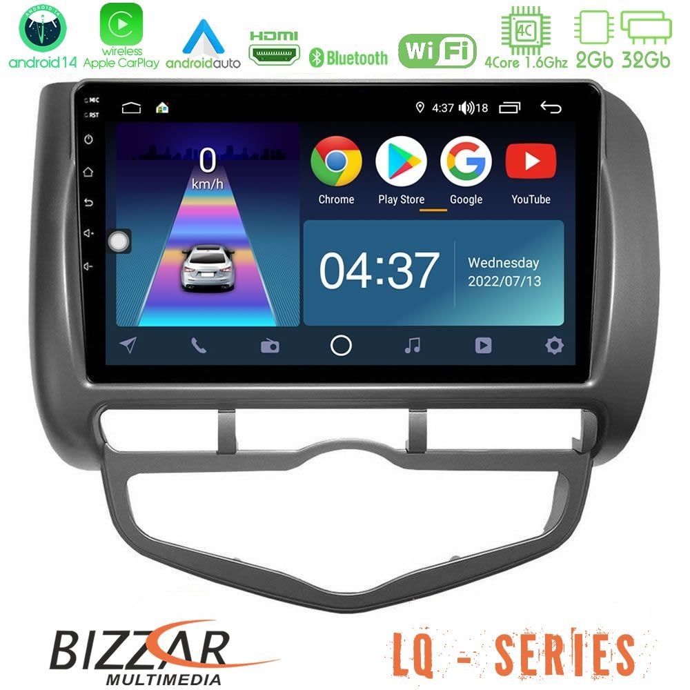 Bizzar LQ Series 4Core Android14 2+32GB Honda Jazz 2002-2008 (Auto A/C) Navigation Multimedia Tablet 9" Με Carplay & Android Auto