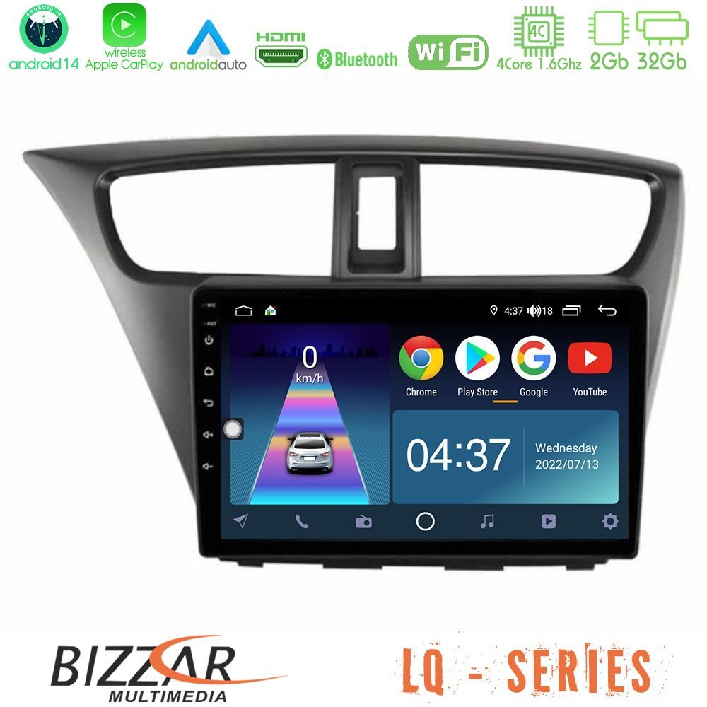 Bizzar LQ Series 4Core Android14 2+32GB Honda Civic Hatchback 2012-2015 Navigation Multimedia Tablet 9" Με Carplay & Android Auto