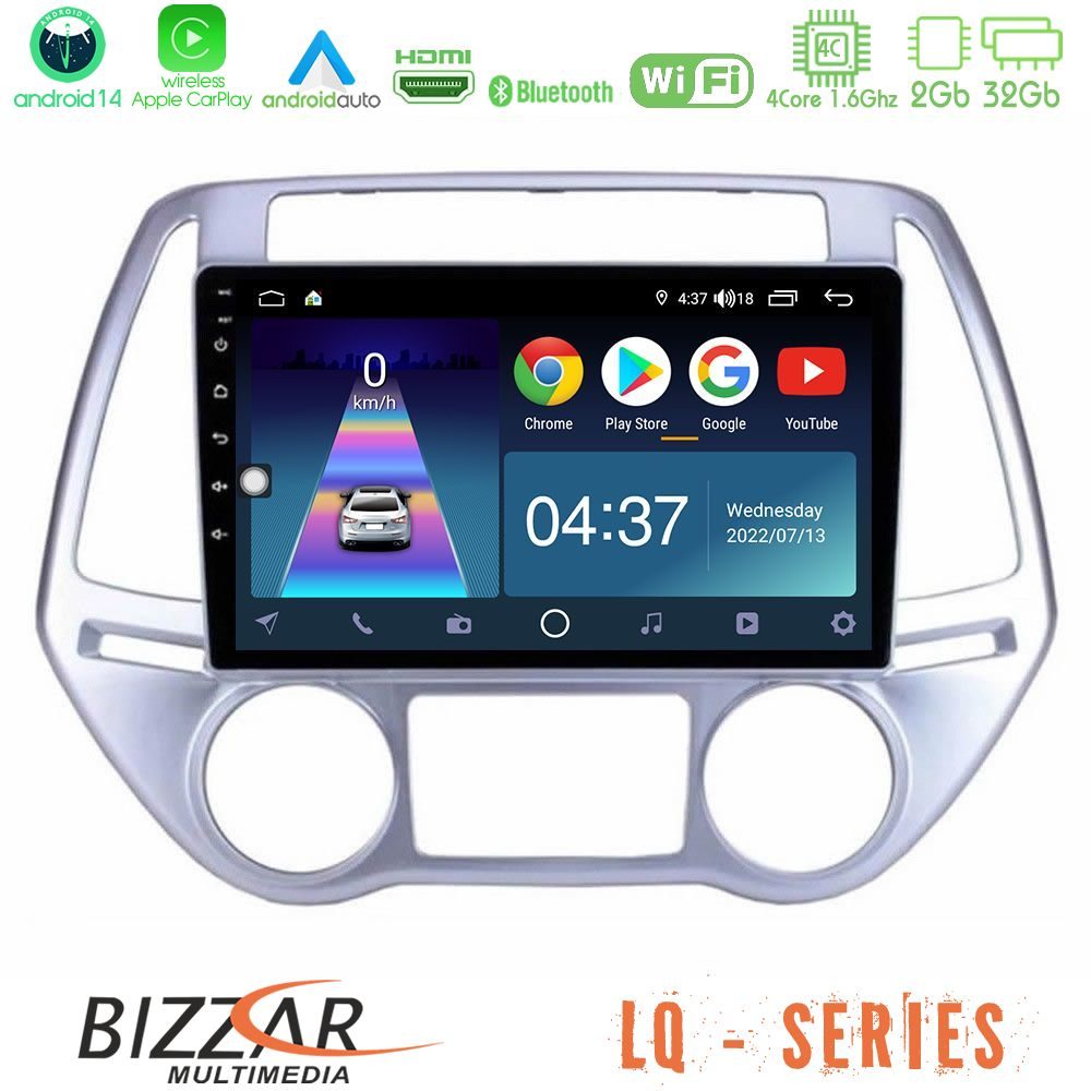 Bizzar LQ Series 4Core Android14 2+32GB Hyundai i20 2012-2014 Navigation Multimedia Tablet 9" Με Carplay & Android Auto