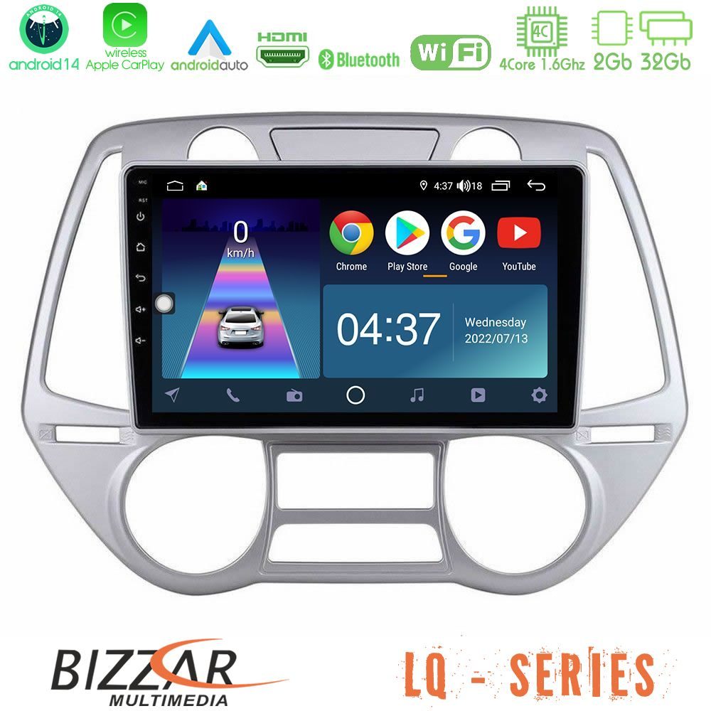 Bizzar LQ Series 4Core Android14 2+32GB Hyundai i20 2009-2012 Auto A/C Navigation Multimedia Tablet 9" Με Carplay & Android Auto