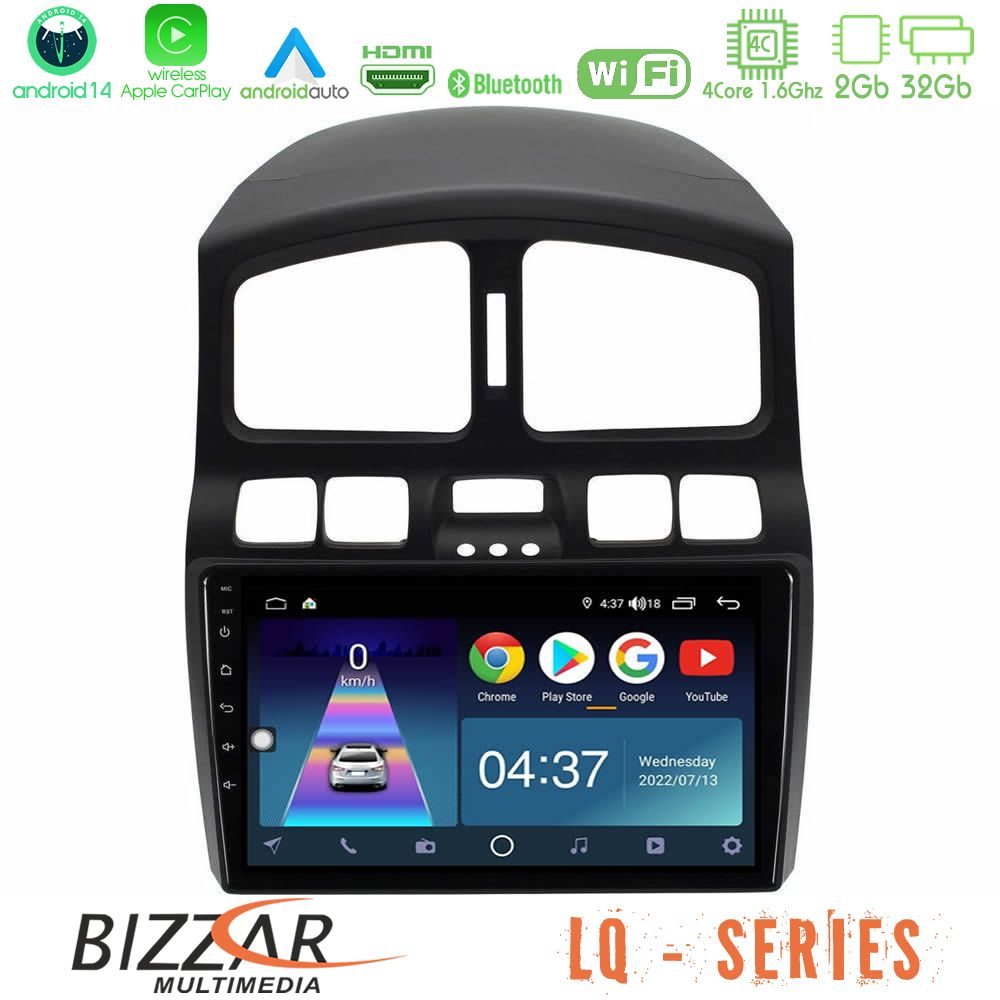Bizzar LQ Series 4Core Android14 2+32GB Hyundai Santa Fe 2000-2006 Navigation Multimedia Tablet 9" Με Carplay & Android Auto
