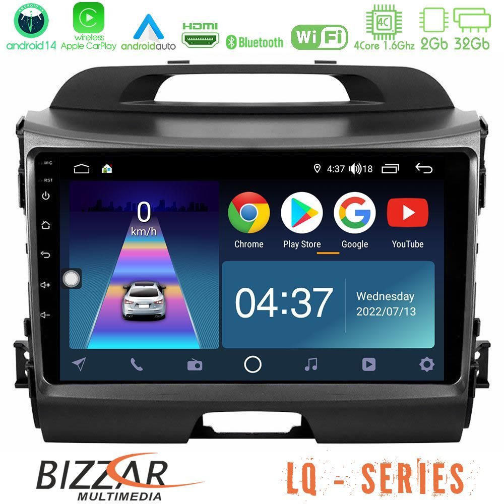 Bizzar LQ Series 4Core Android14 2+32GB Kia Sportage Navigation Multimedia Tablet 9" Με Carplay & Android Auto