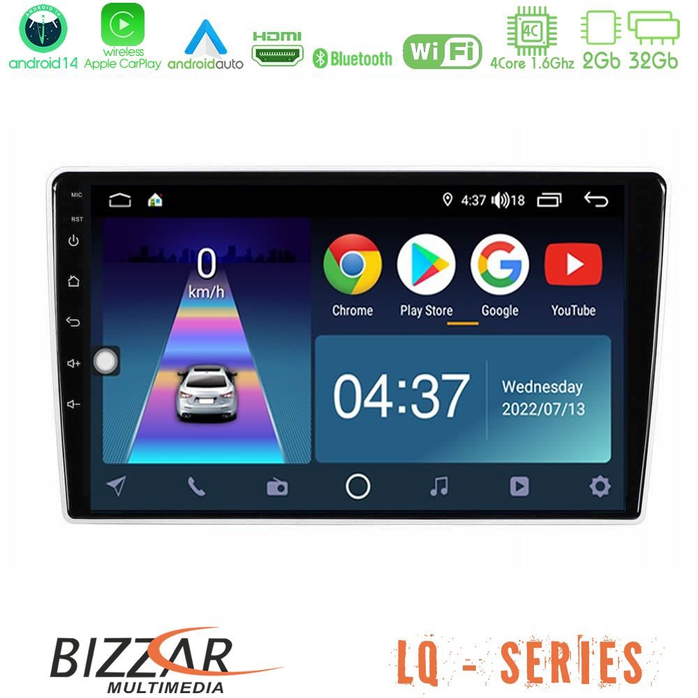 Bizzar LQ Series 4Core Android14 2+32GB Kia Sportage 2005-2008 Navigation Multimedia Tablet 9" Με Carplay & Android Auto