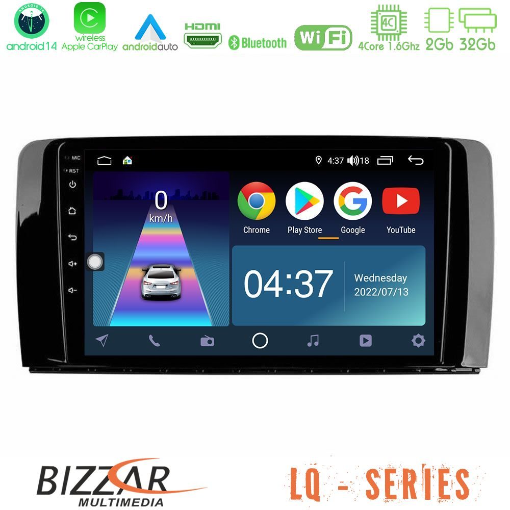 Bizzar LQ Series 4Core Android14 2+32GB Mercedes R Class Navigation Multimedia Tablet 9" Με Carplay & Android Auto