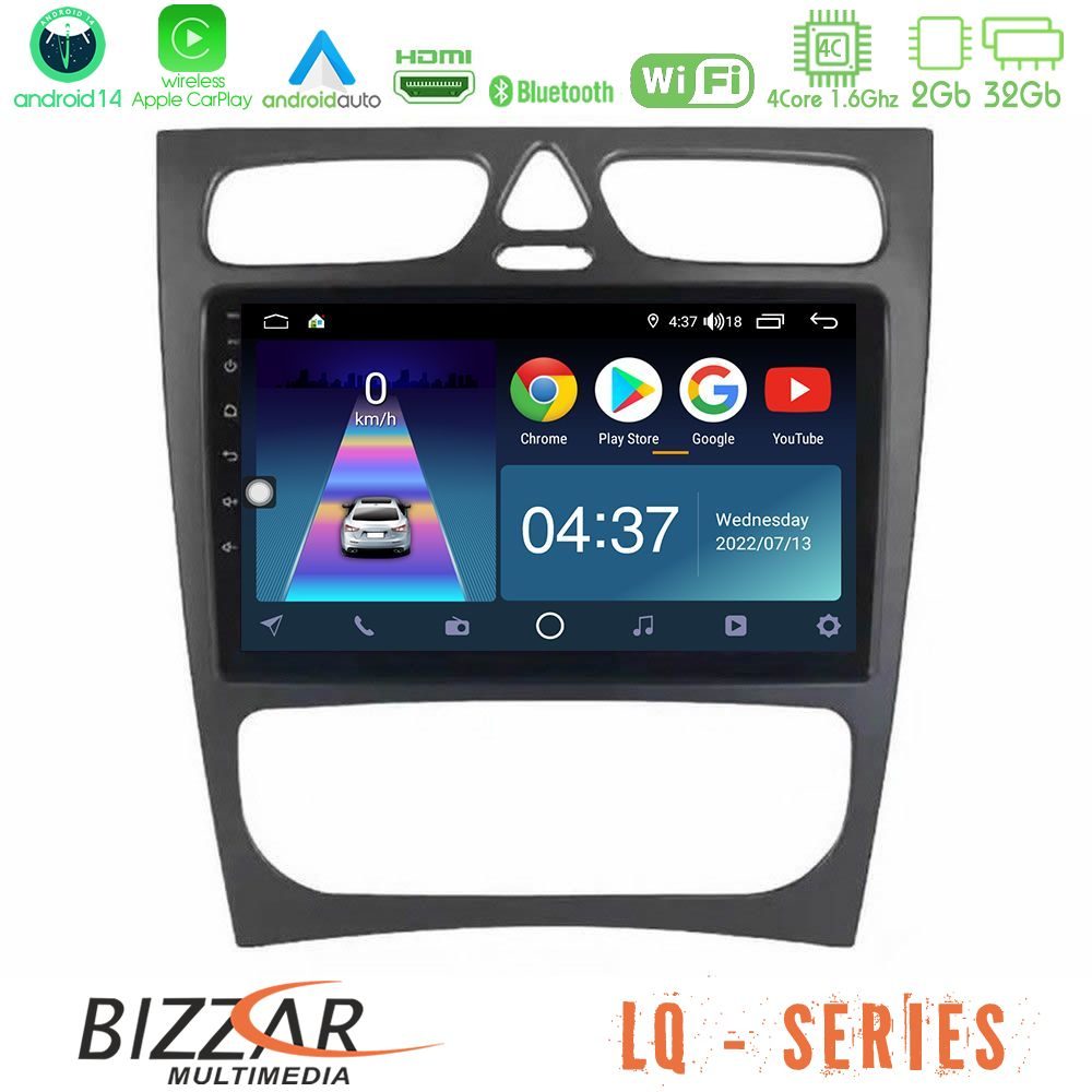 Bizzar LQ Series 4Core Android14 2+32GB Mercedes C Class (W203) Navigation Multimedia Tablet 9" Με Carplay & Android Auto