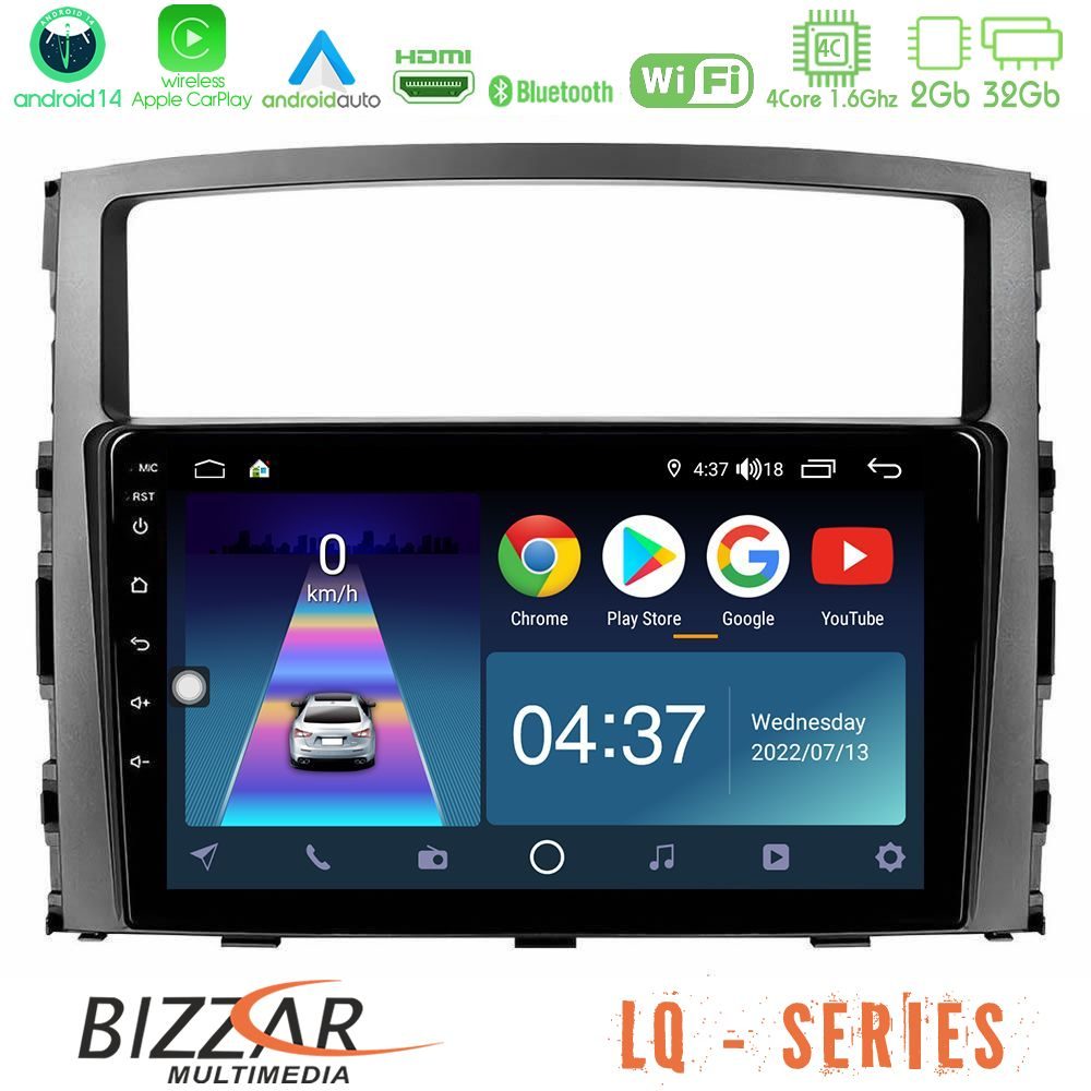 Bizzar LQ Series 4Core Android14 2+32GB Mitsubishi Pajero 2008-2009 Navigation Multimedia Tablet 9" Με Carplay & Android Auto