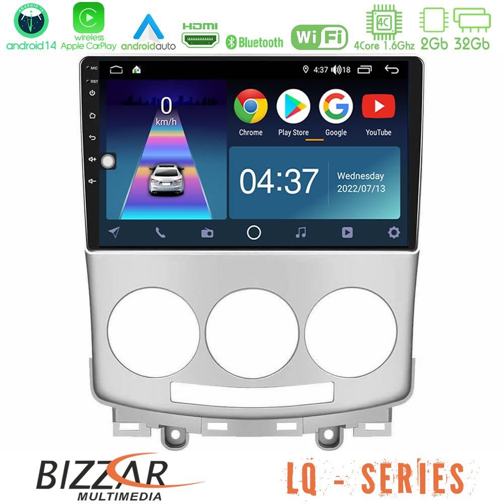 Bizzar LQ Series 4Core Android14 2+32GB Mazda 5 2004-2010 Navigation Multimedia Tablet 9" Με Carplay & Android Auto