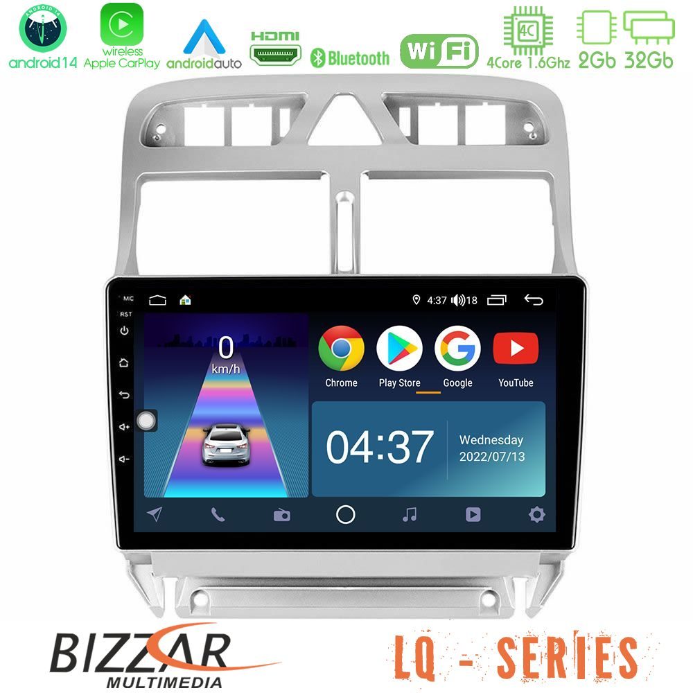 Bizzar LQ Series 4Core Android14 2+32GB Peugeot 307 2002-2008 Navigation Multimedia Tablet 9" Με Carplay & Android Auto