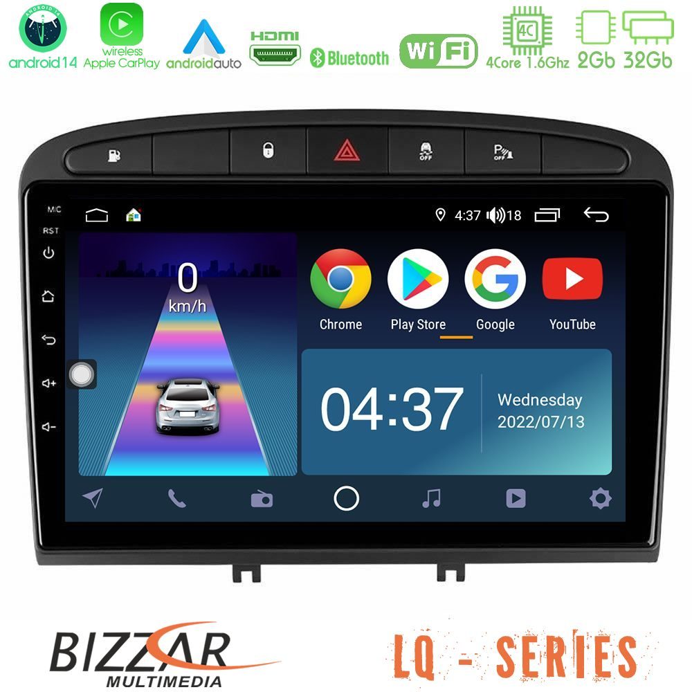 Bizzar LQ Series 4Core Android14 2+32GB Peugeot 308/RCZ Navigation Multimedia Tablet 9" Με Carplay & Android Auto
