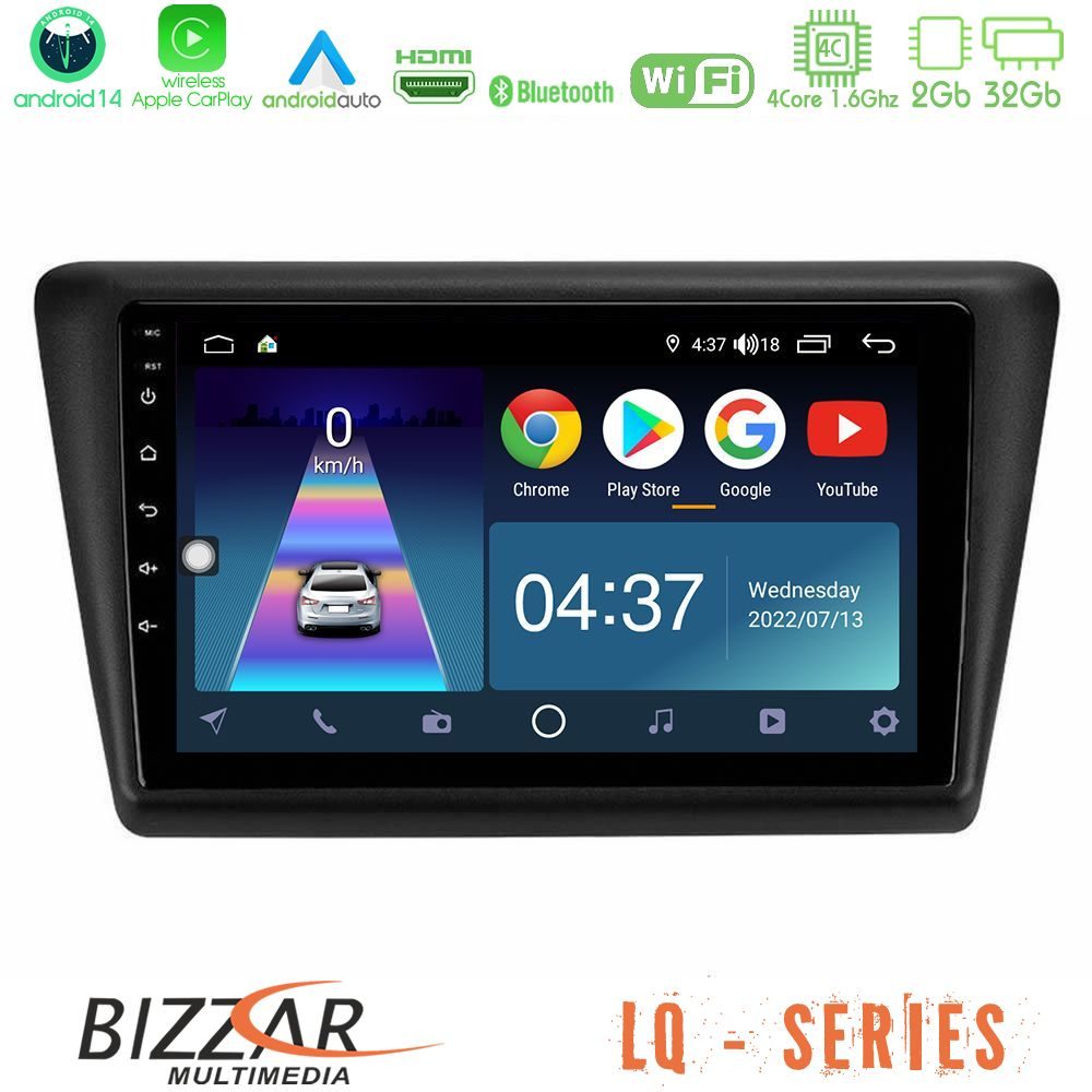 Bizzar LQ Series 4Core Android14 2+32GB Skoda Rapid 2013-2017 Navigation Multimedia Tablet 9" Με Carplay & Android Auto