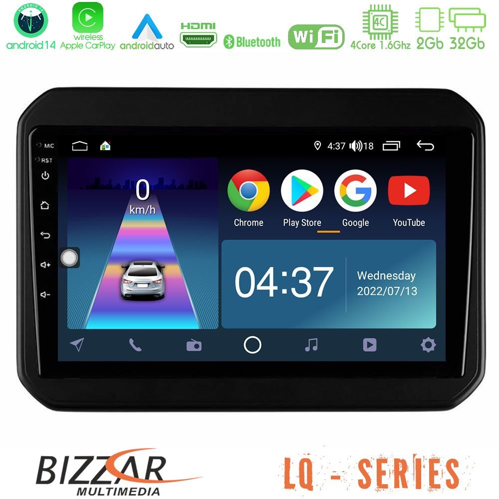 Bizzar LQ Series 4Core Android14 2+32GB Suzuki Ignis Navigation Multimedia Tablet 9" Με Carplay & Android Auto